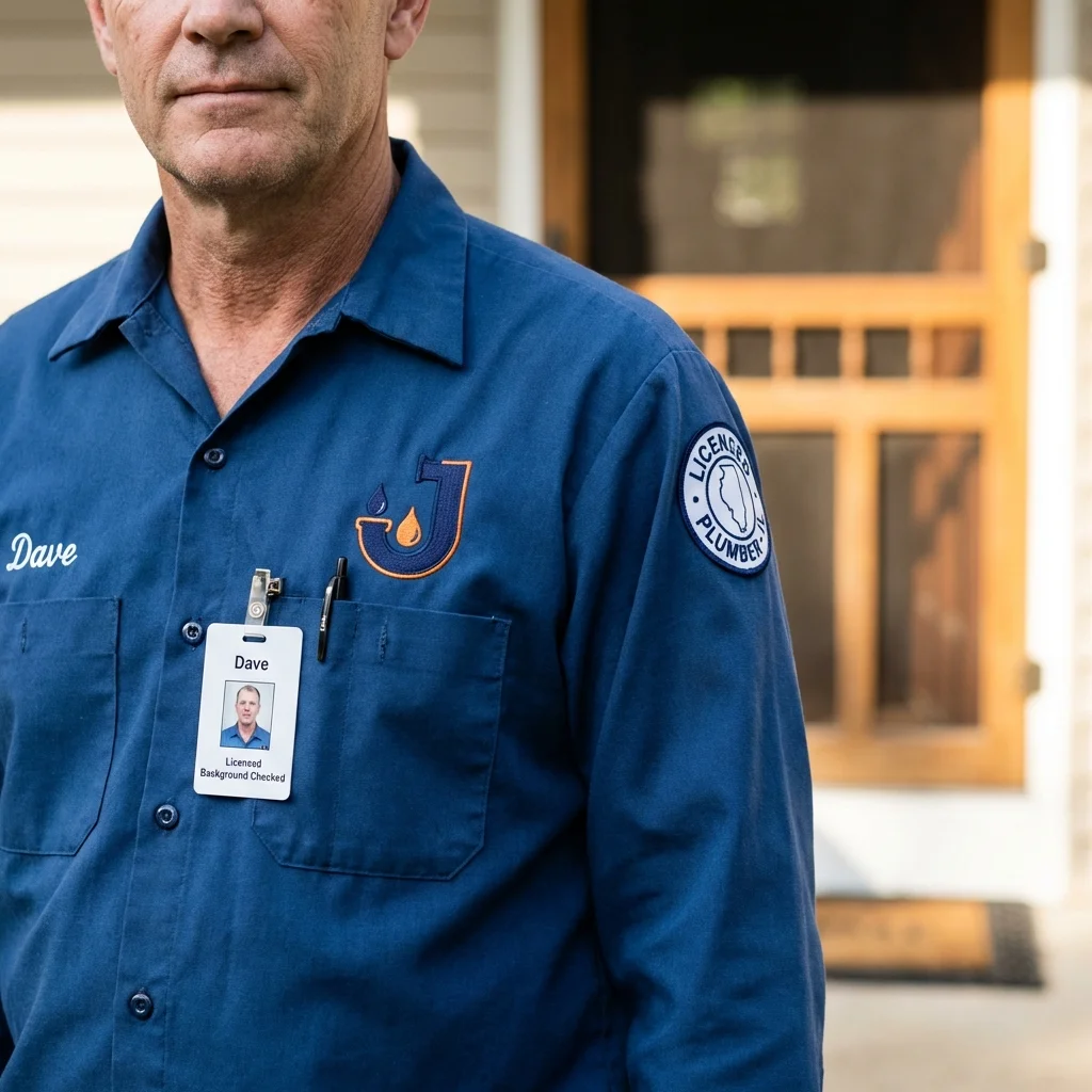 Licensed plumber showing ID badge in Mineral Wells, TX