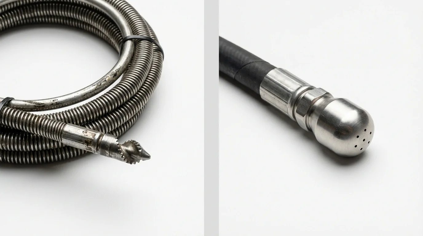 Drain snake cable and hydro jetting nozzle used for drain cleaning in Mineral Wells, TX