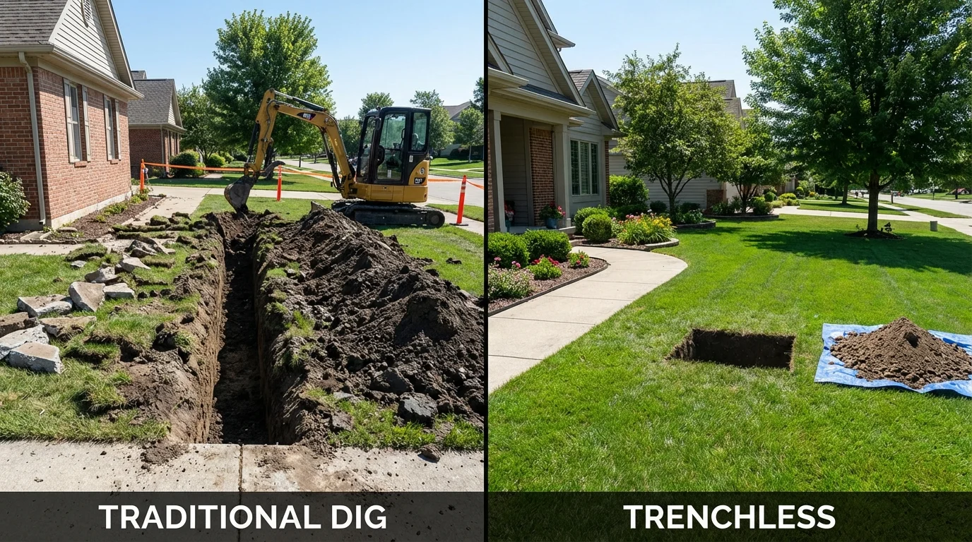 Trenchless sewer repair with minimal yard damage versus traditional excavation in Mineral Wells, TX